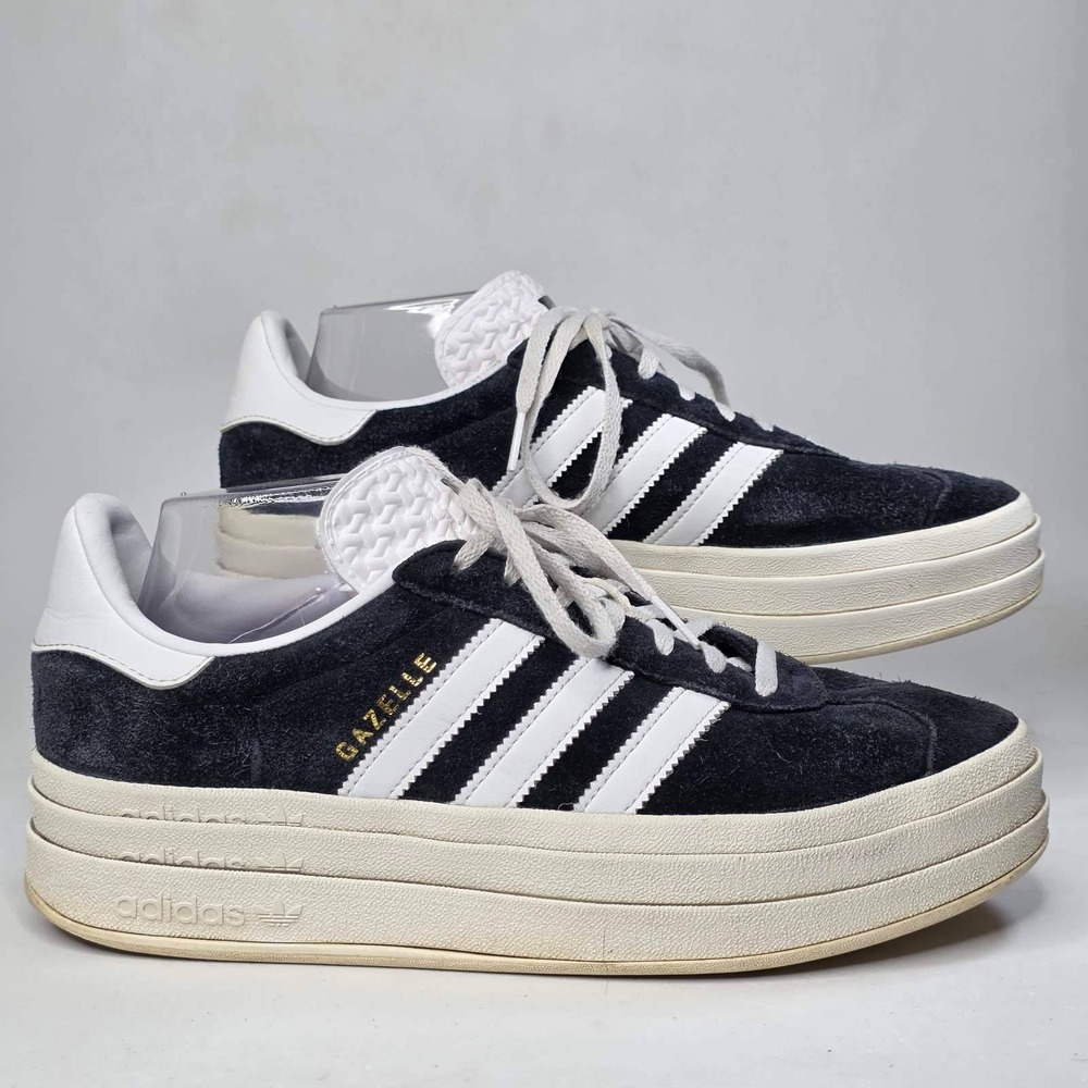 Adidas Gazelle Bold Core Platform Sneakers Women's 9 Black White Suede HQ6912